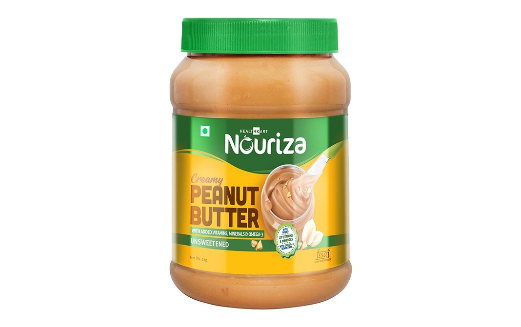Nouriza Creamy Peanut Butter with Added Vitamins, Minerals & Omega 3, Unsweetened   Jar  1 kilogram